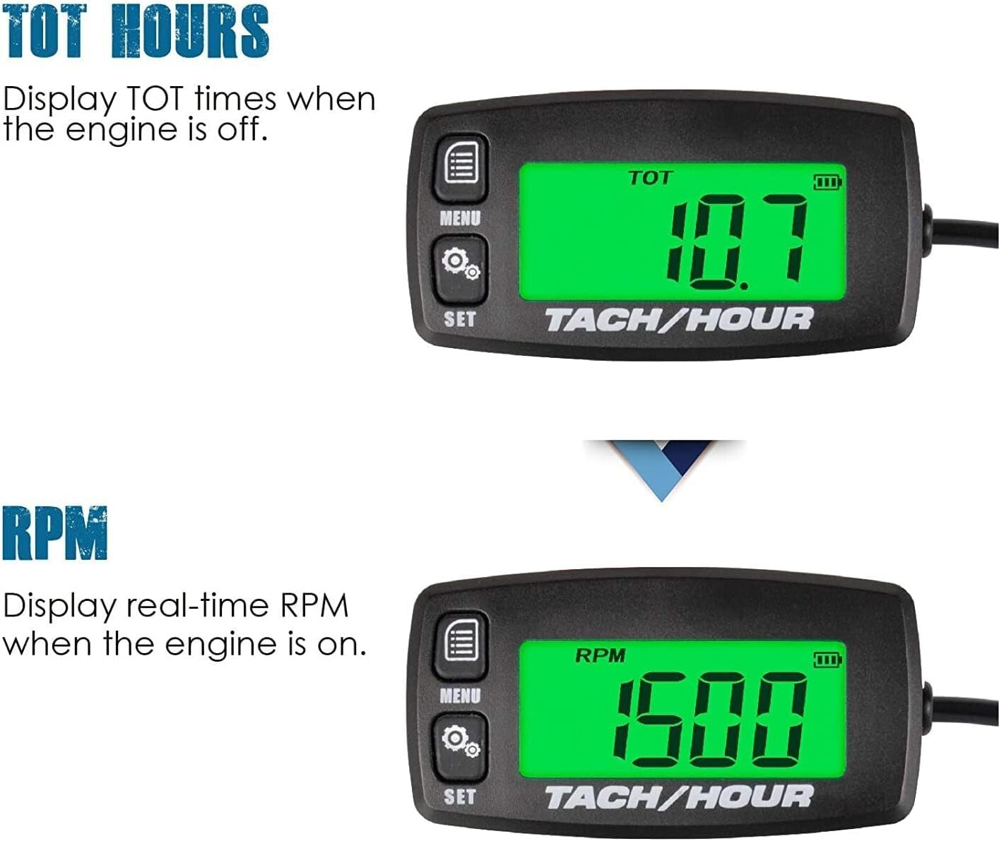 Dual Digital Hour Meter & RPM Reader - Essential for Lawn Tractors & Generators