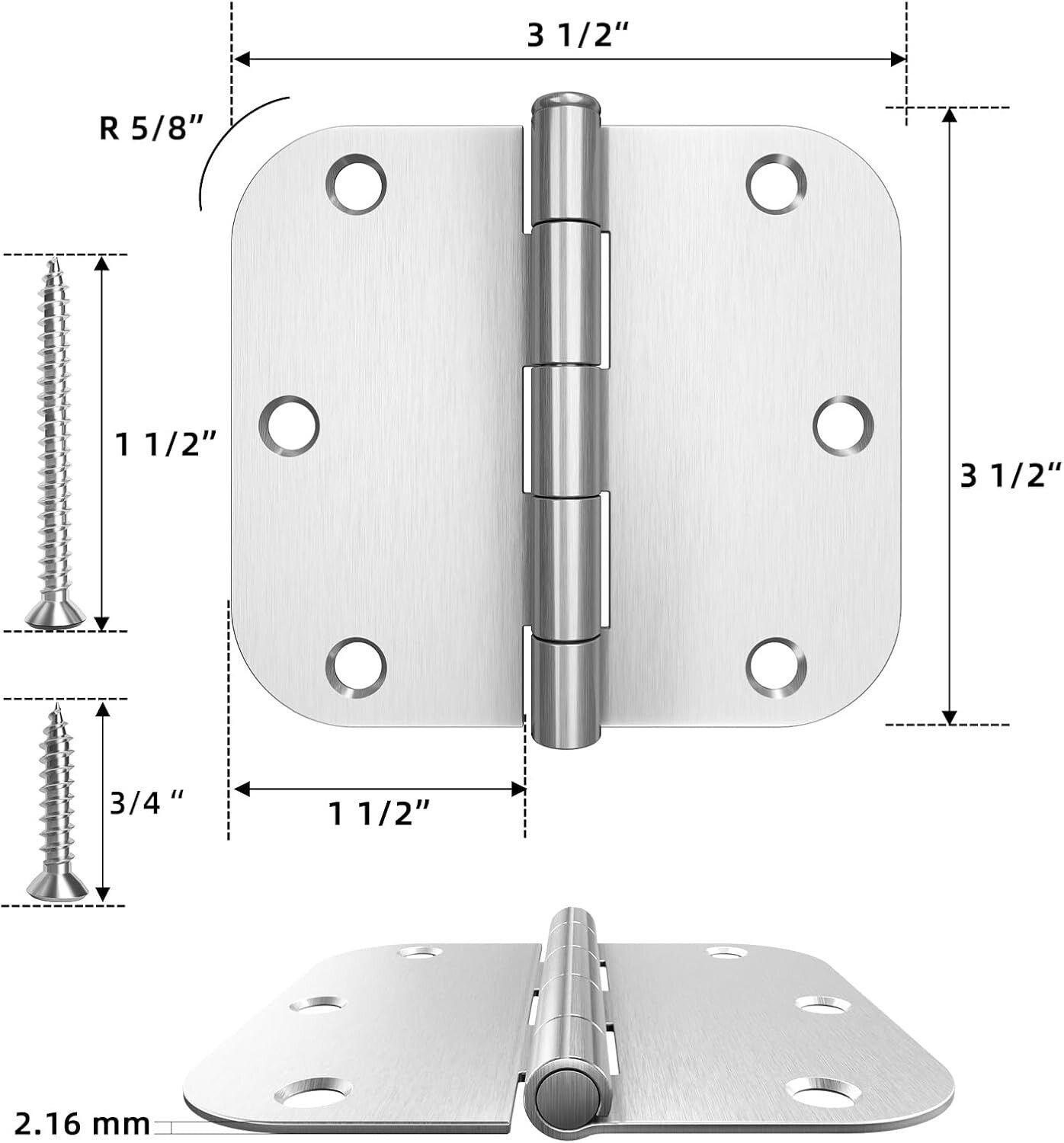 Classic Brushed Nickel 30 Pack Door Hinges 3.5" x 3.5" with Removable Pins
