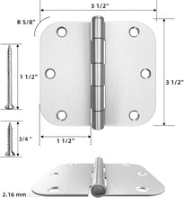 Load image into Gallery viewer, Classic Brushed Nickel 30 Pack Door Hinges 3.5" x 3.5" with Removable Pins