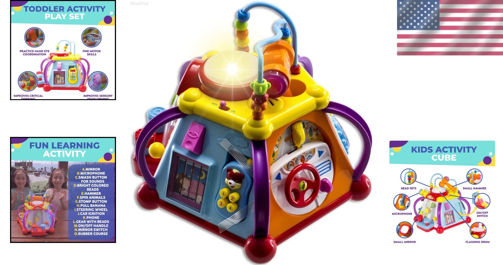 Interactive Educational Activity Cube for Toddlers Aged 1-3 - 15 Engaging Sides