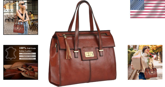 Vintage Full Grain Italian Leather Satchel Bag for Elegant Women - 12.99" x 5.5"
