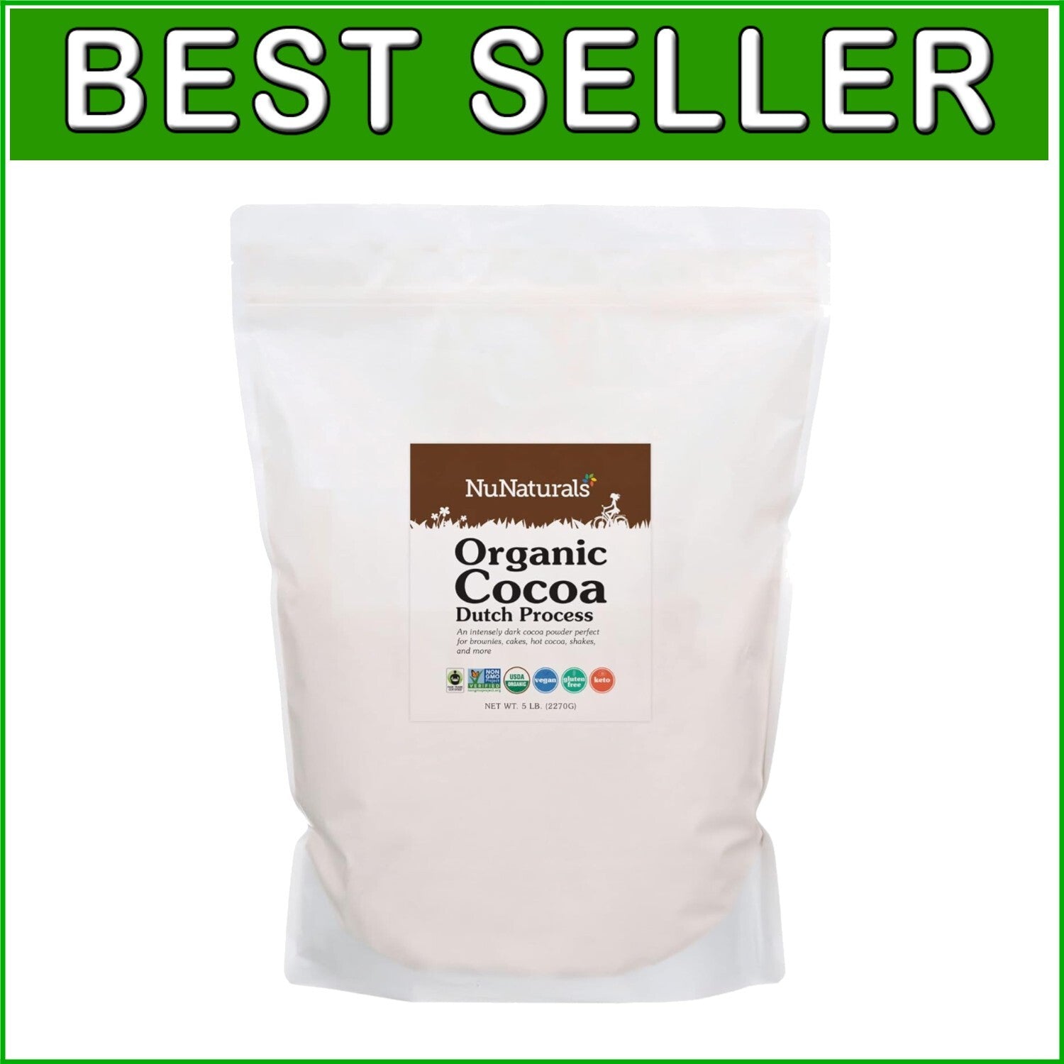 5lb Premium Organic Cocoa Powder - Dutch Process for Smooth Drinks & Bakes