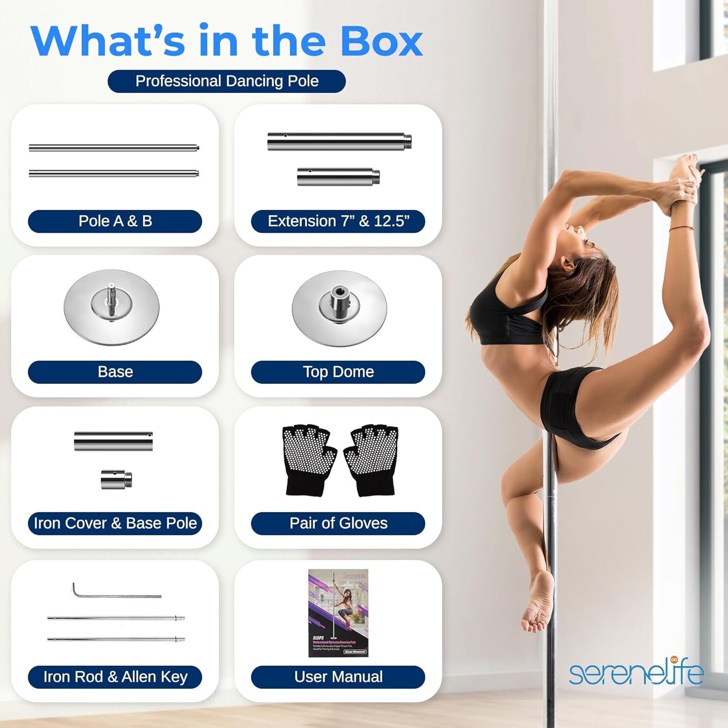 Adjustable Dance Pole for Fitness - Elegant Chrome Finish, Perfect for Parties