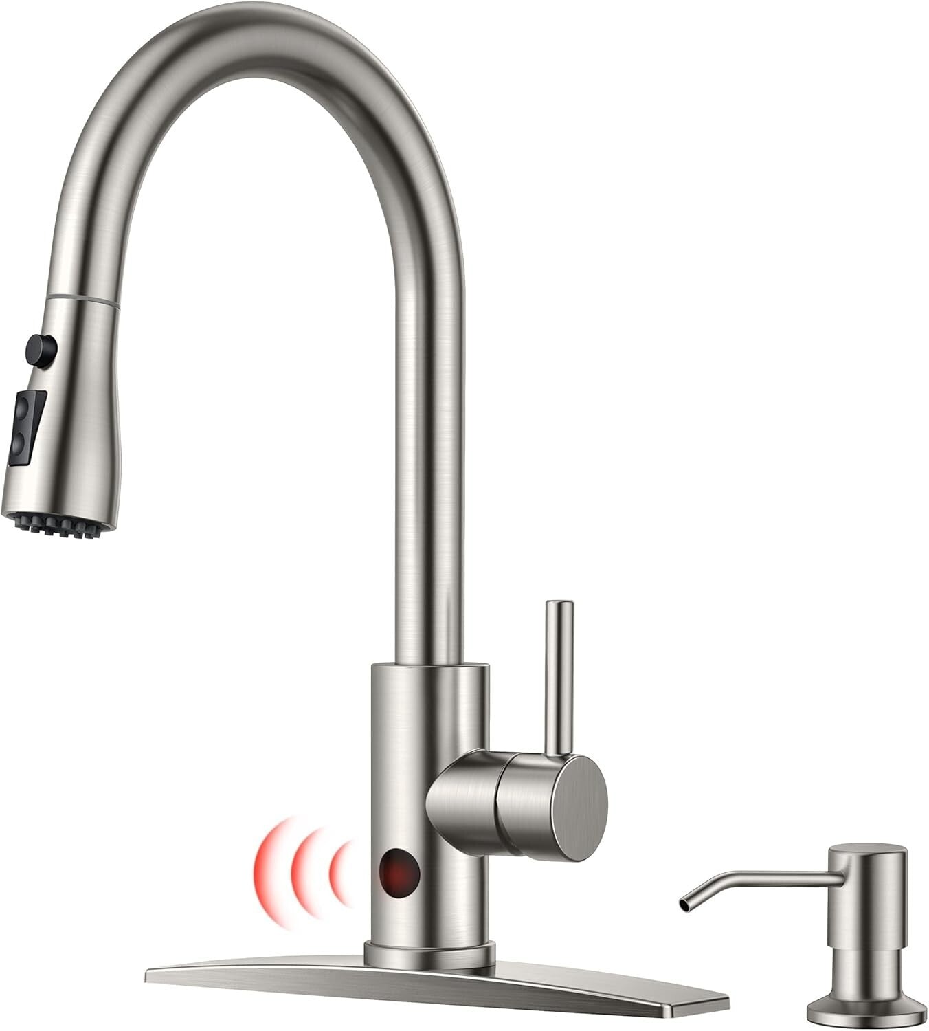 Touchless Kitchen Faucet with Soap Dispenser - Brushed Nickel, Hands-Free Luxury