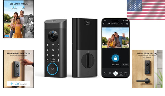 3-in-1 Keyless Entry Eufy Video Smart Lock with Rechargeable Battery Function
