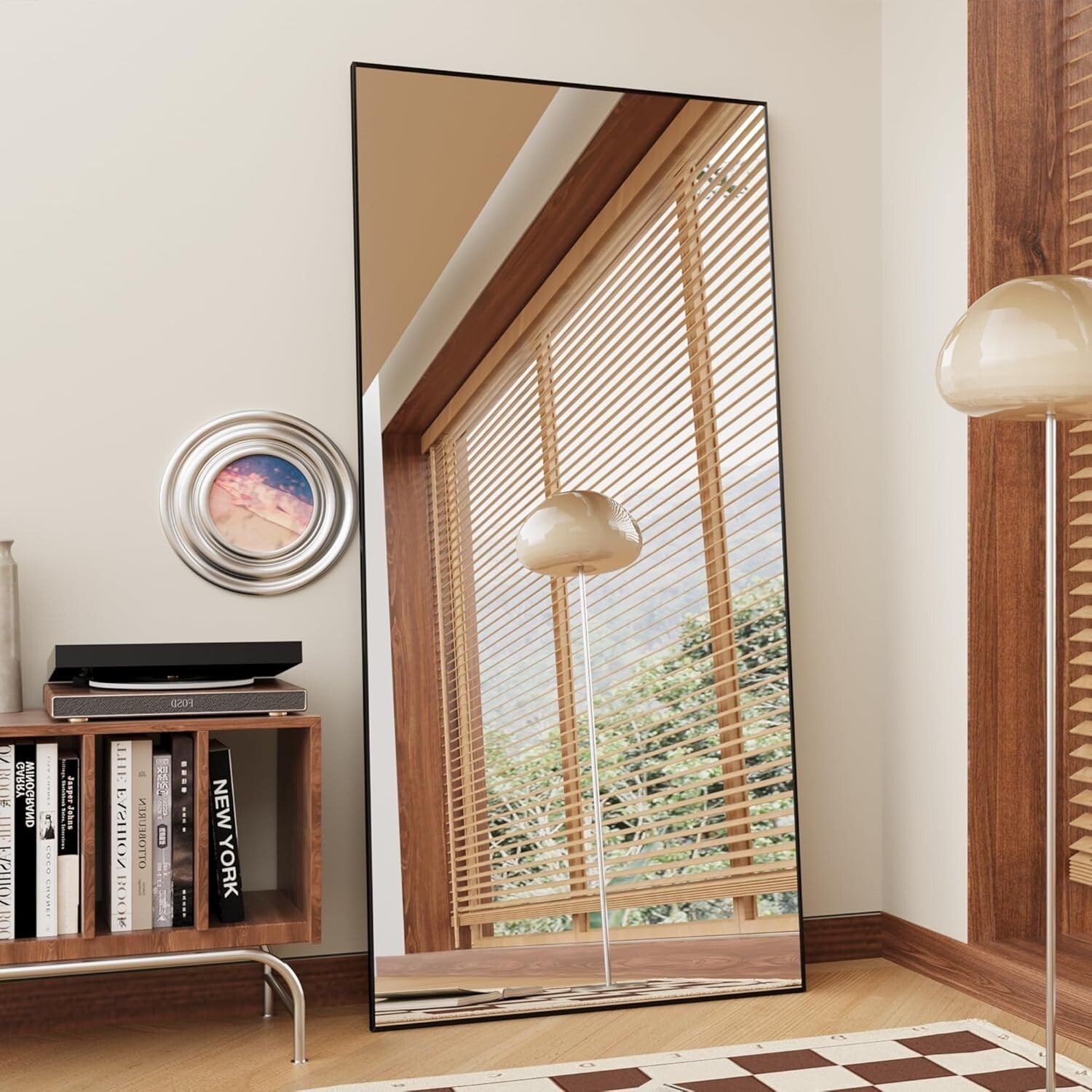 Elegant 65" Full-Length Mirror with Black Aluminum Frame - Dual Mounting Options