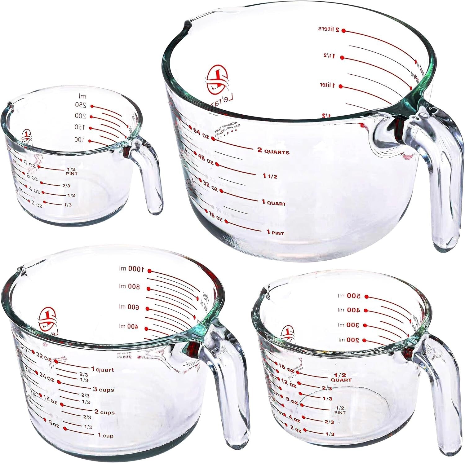Versatile Kitchen Glass Measuring Cups, Set of 4 - Dishwasher and Microwave Safe