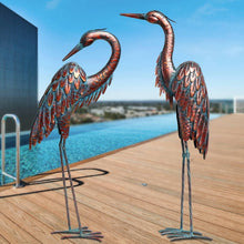 Load image into Gallery viewer, Freestanding Patina Metal Crane Statues - Majestic Garden Decor for All Seasons