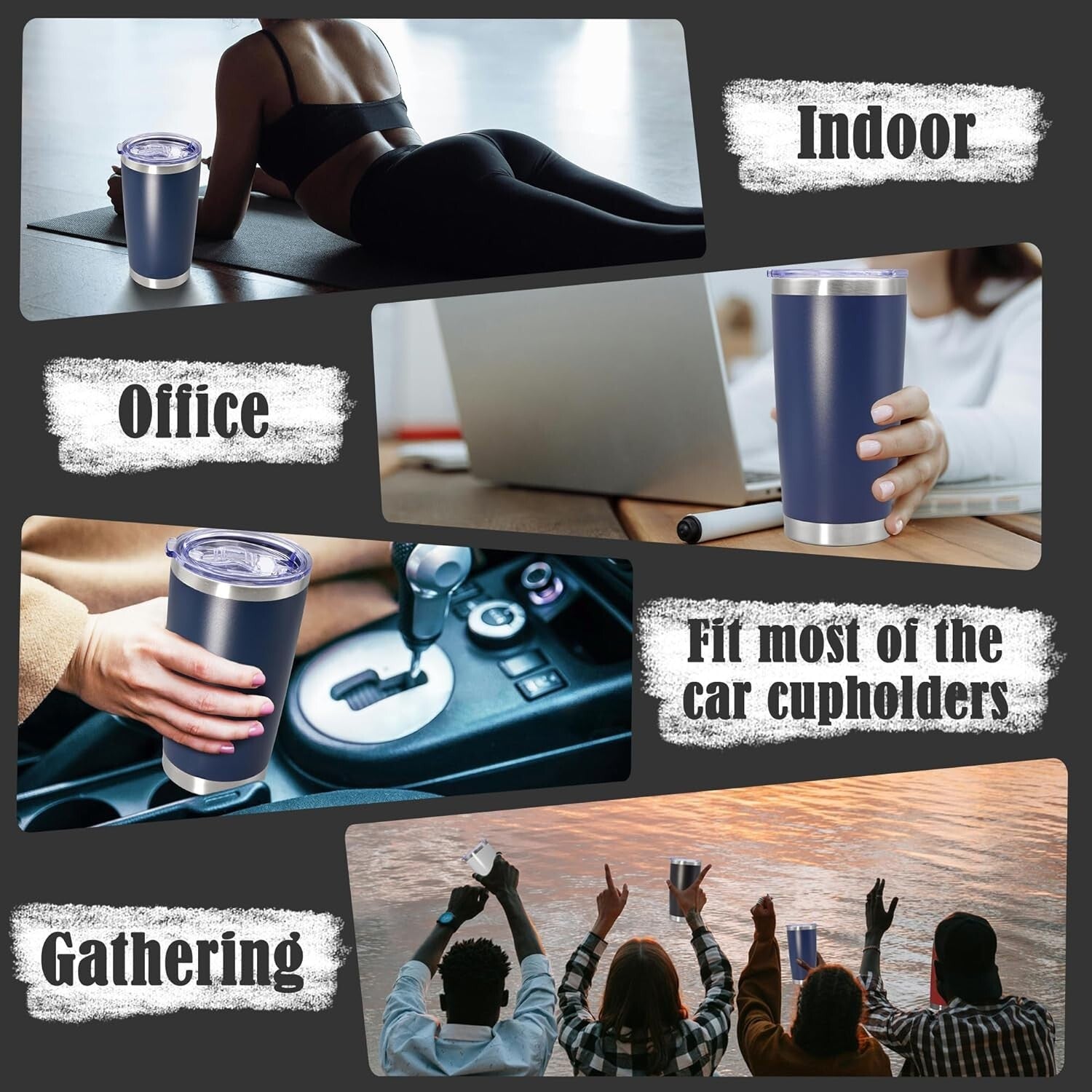 Insulated 20 oz Coffee Travel Mugs - Navy Powder Coated 8-Pack for All Occasions