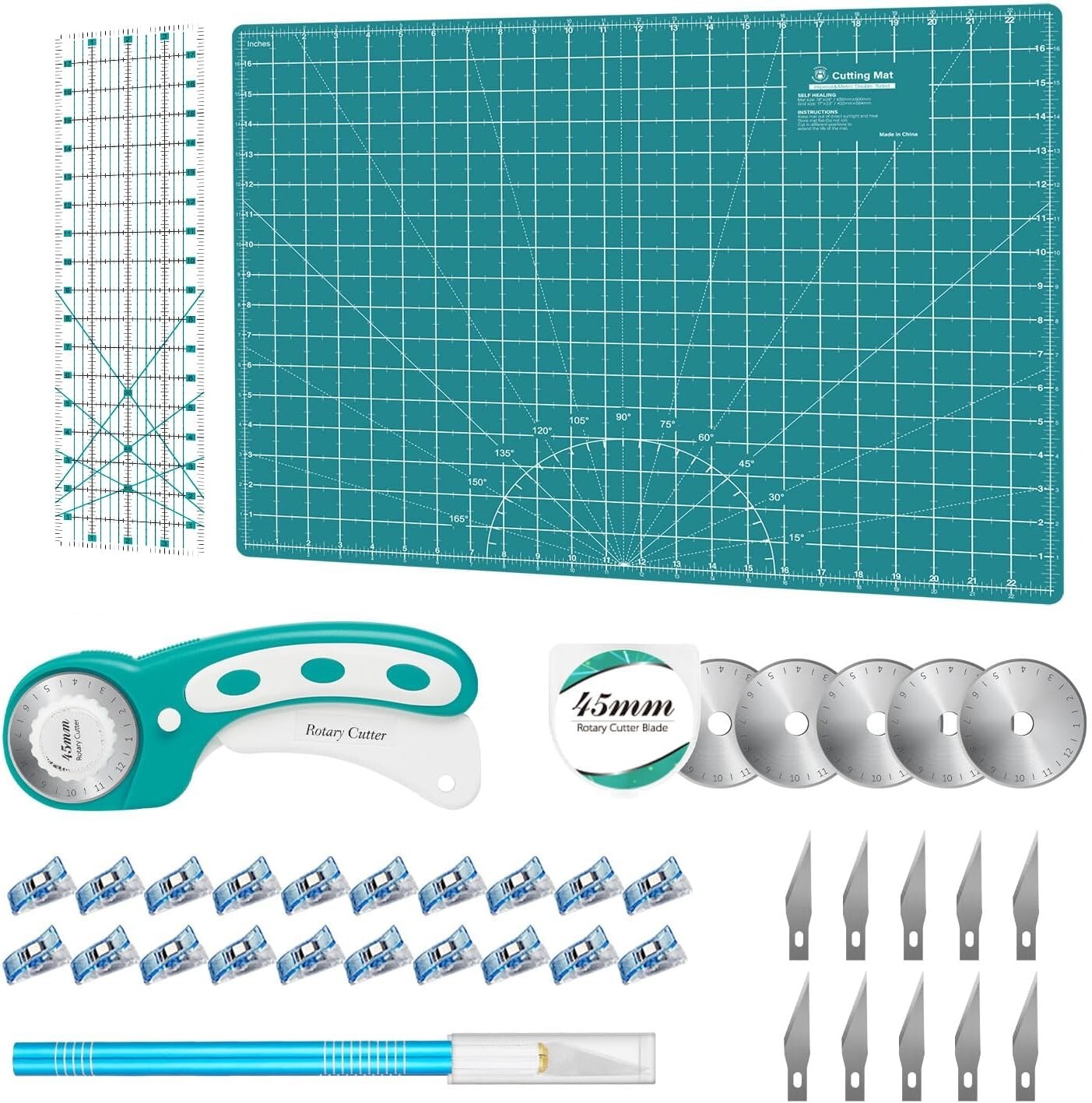 All-in-One Quilting Kit: Rotary Cutter, Blades, Mat & Craft Knife for Crafts