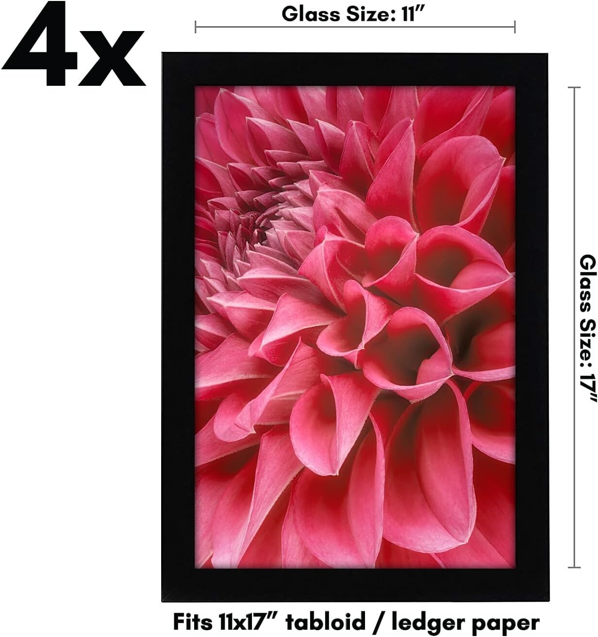 Gallery Style Black Picture Frames 11x17 with Durable Engineered Wood - 4 Pack