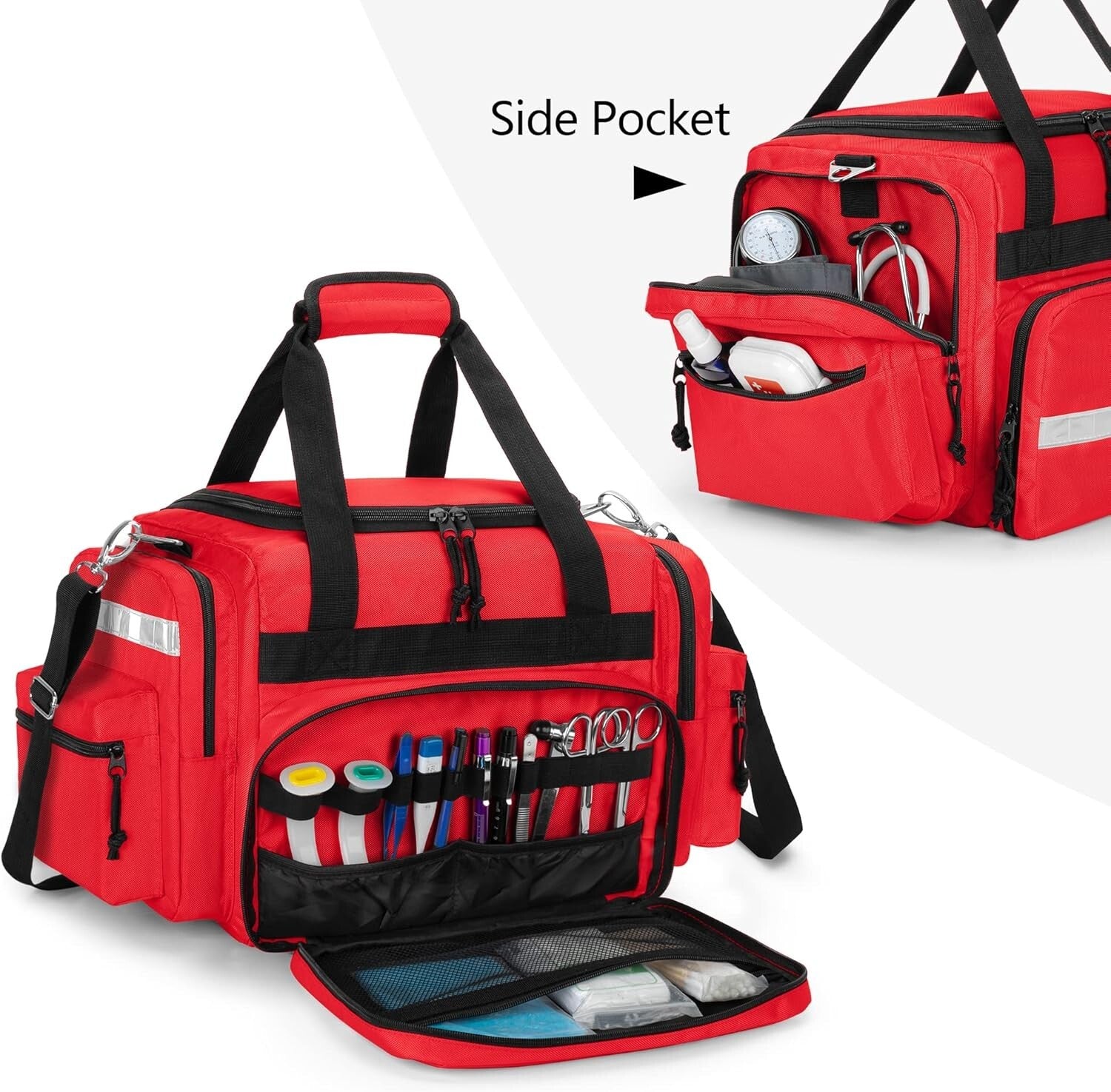 Lightweight Red Trauma Bag with Multiple Pockets - Perfect for EMT & Outdoor Use