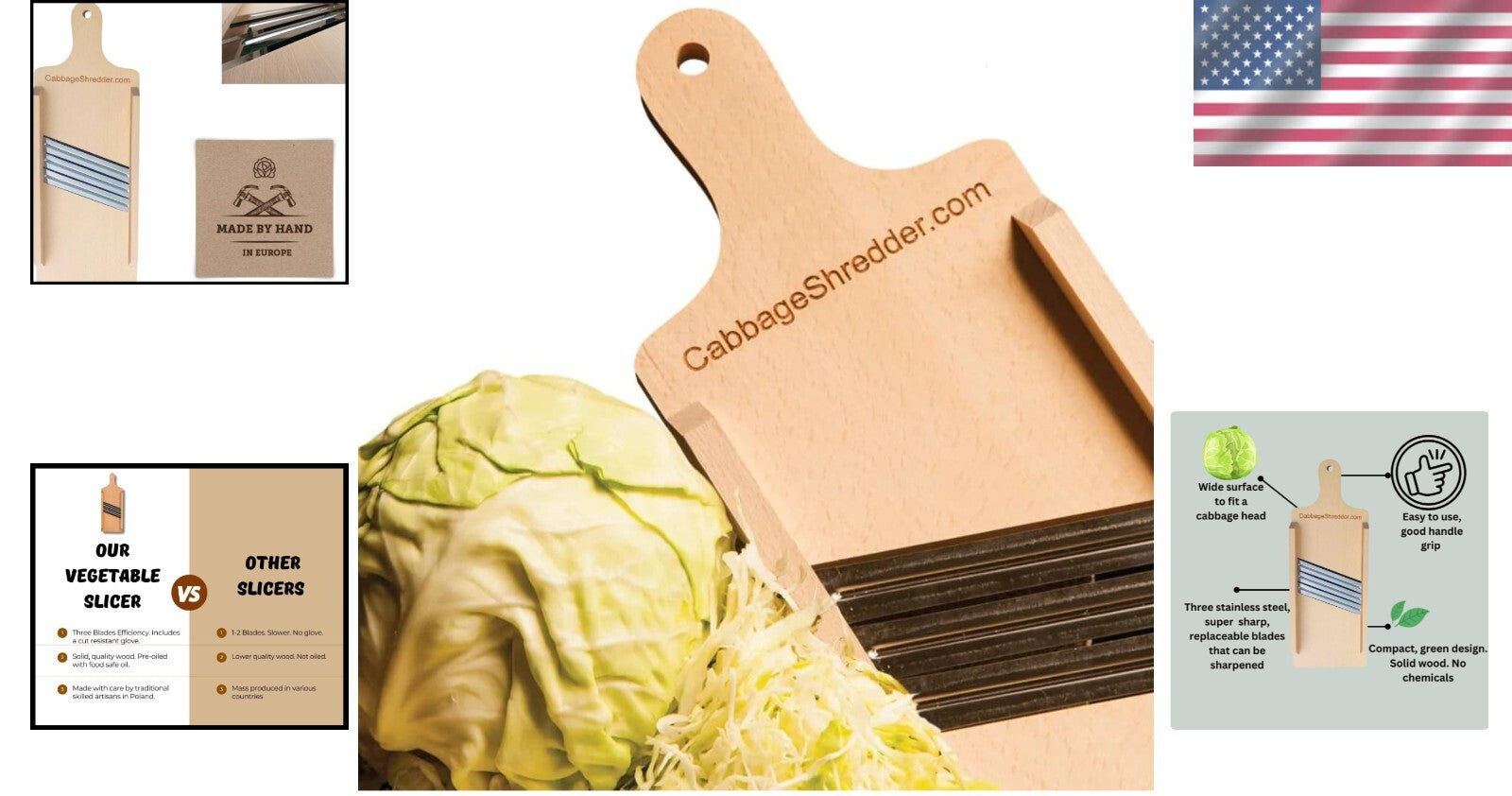 Fast Vegetable Cutting with Three Blades: Wooden Slicer for Healthier Meals
