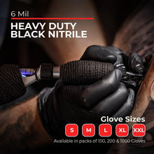 Load image into Gallery viewer, 6 Mil Thick Black Nitrile Gloves for Automotive, Food, and General Use - 1000 CT
