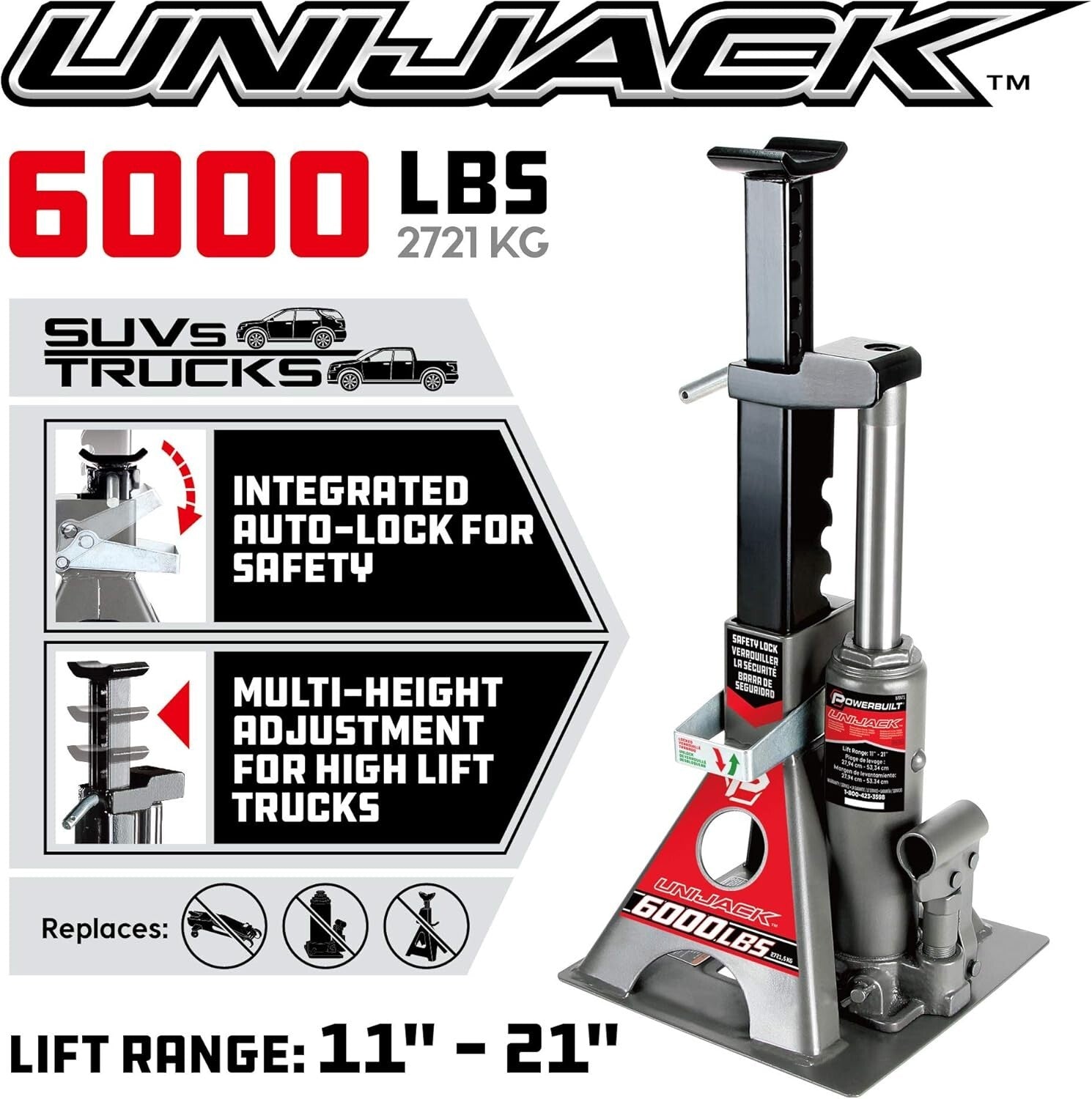 All-in-One 3-Ton Car Lift with Ratcheting Safety Bar - Wide Base for Stability
