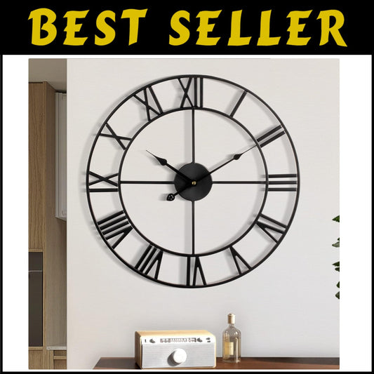 18-Inch Large Modern Retro Metal Wall Clock with Roman Numerals - Silent Quartz