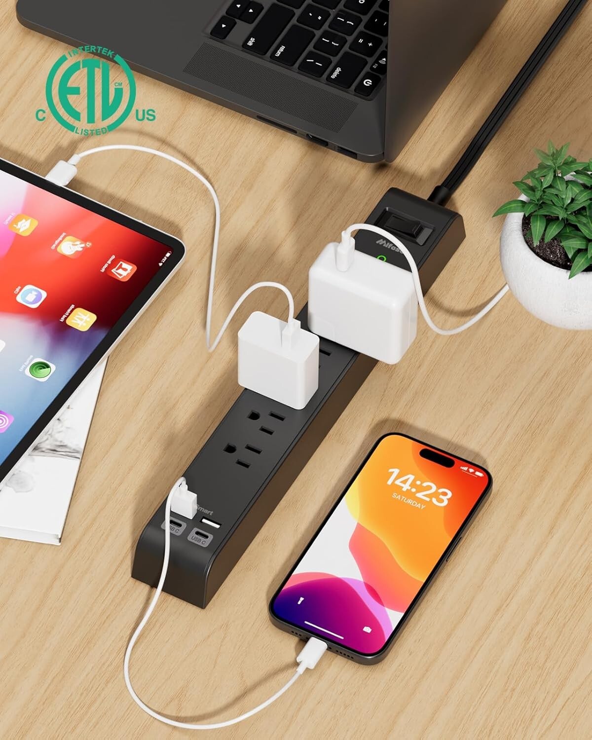 900 Joules Surge Protector with 6 AC Outlets and 4 USB Ports for Home Office