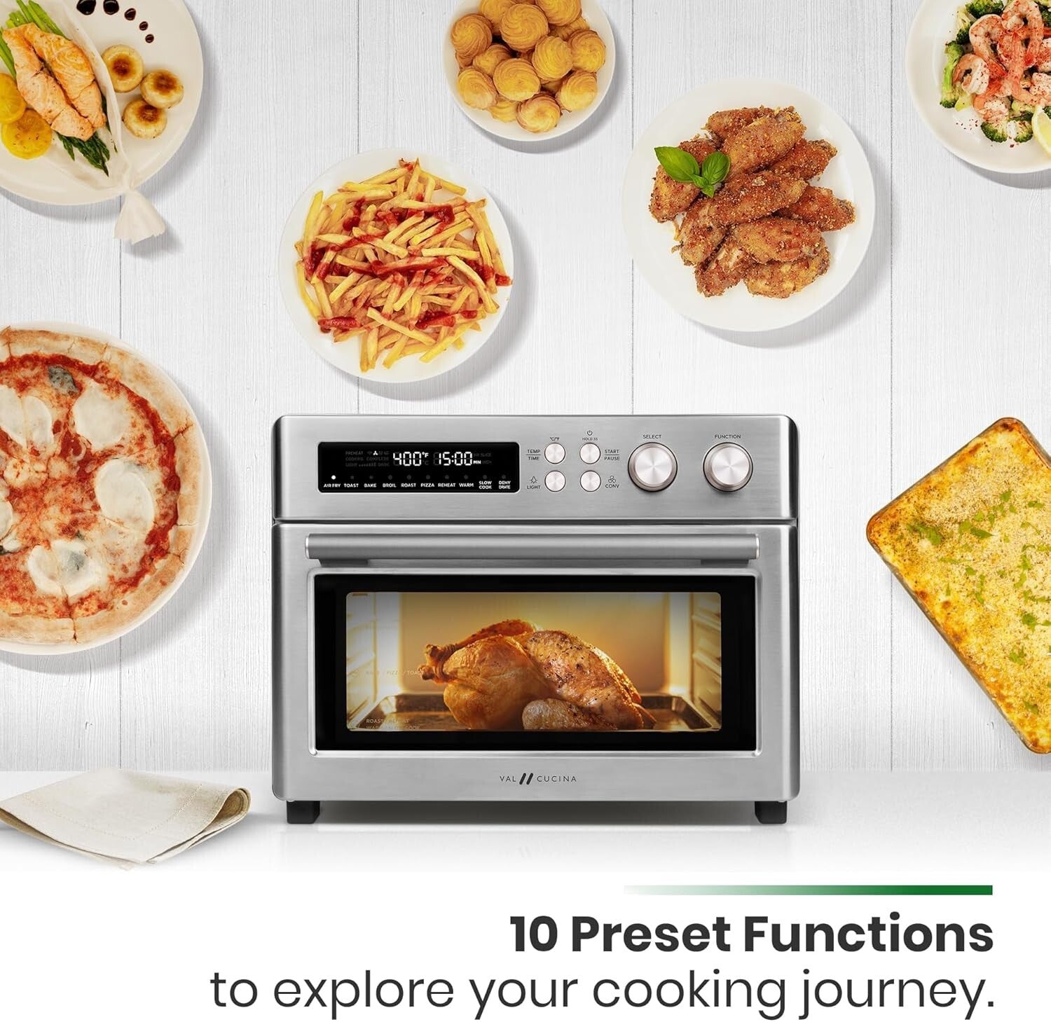 Extra Large 10-in-1 Infrared Air Fryer Toaster Oven with Brushed Steel Finish