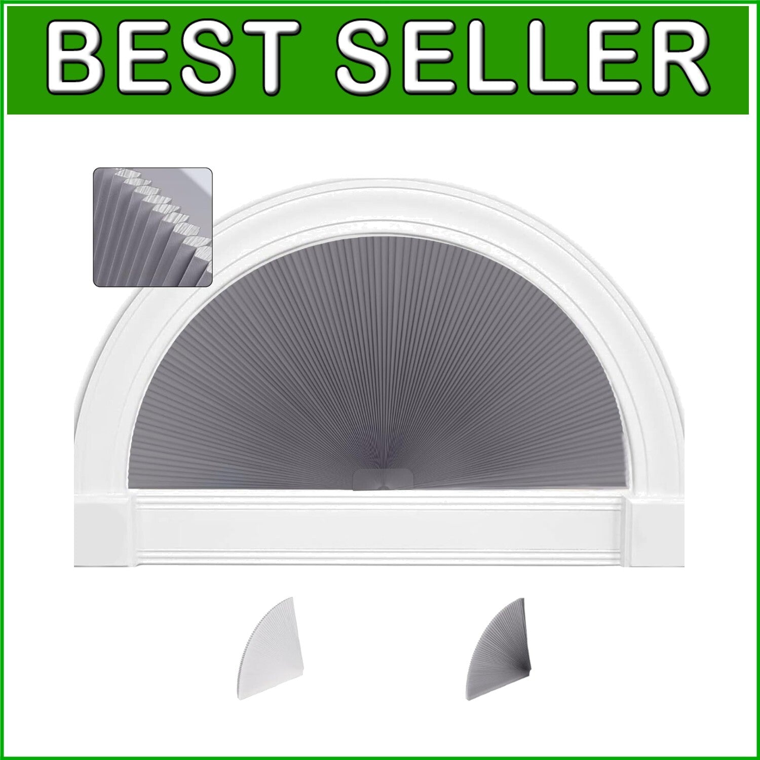 Customizable Half-Round Blackout Pleated Shades for Arch Windows - Dark Gray