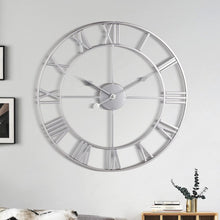 Load image into Gallery viewer, Elegant 18-Inch Retro Roman Numeral Wall Clock - Almost Silent Silver Decor