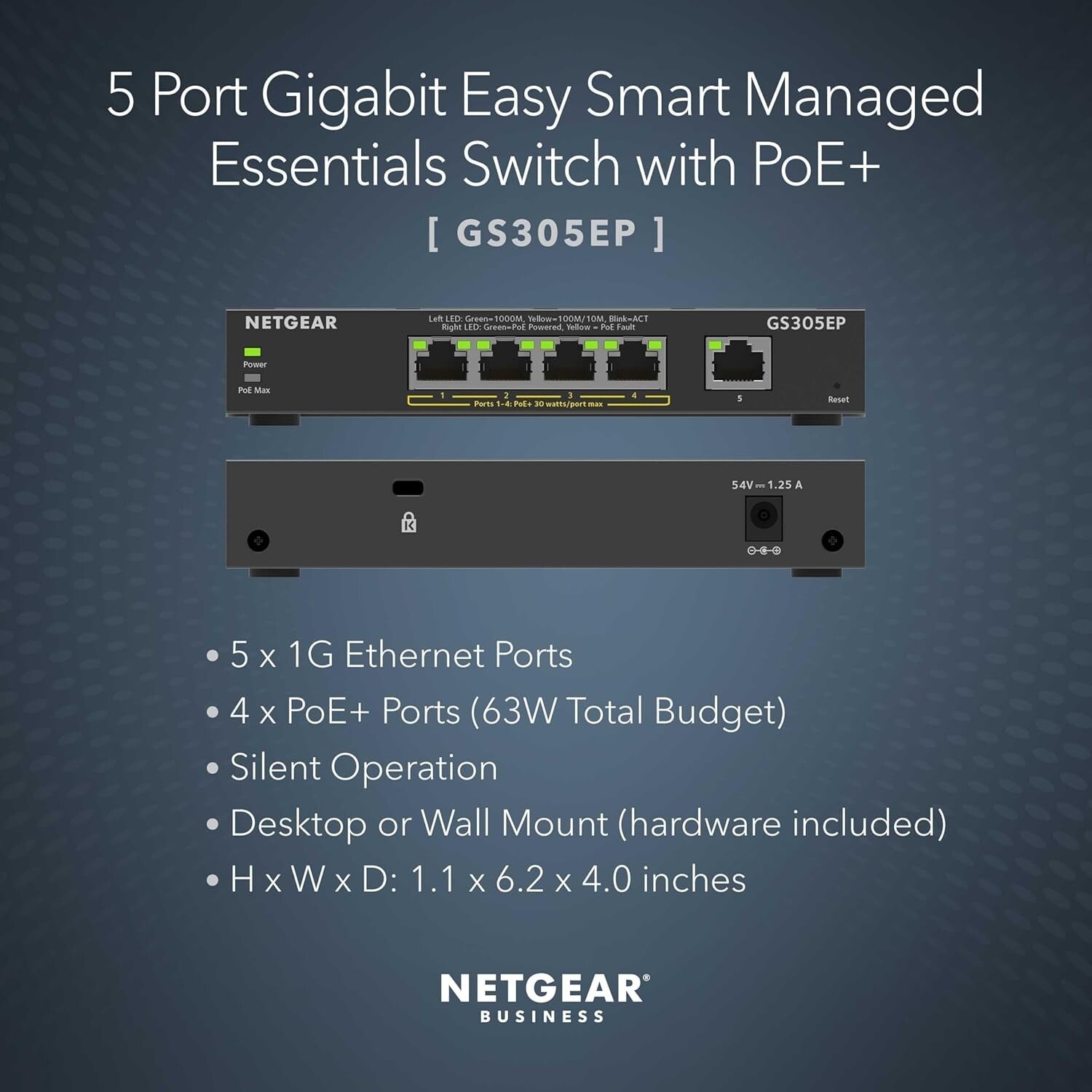 Easy Smart Managed Gigabit Ethernet Switch with 4 PoE+ Ports - Flexible Mounting