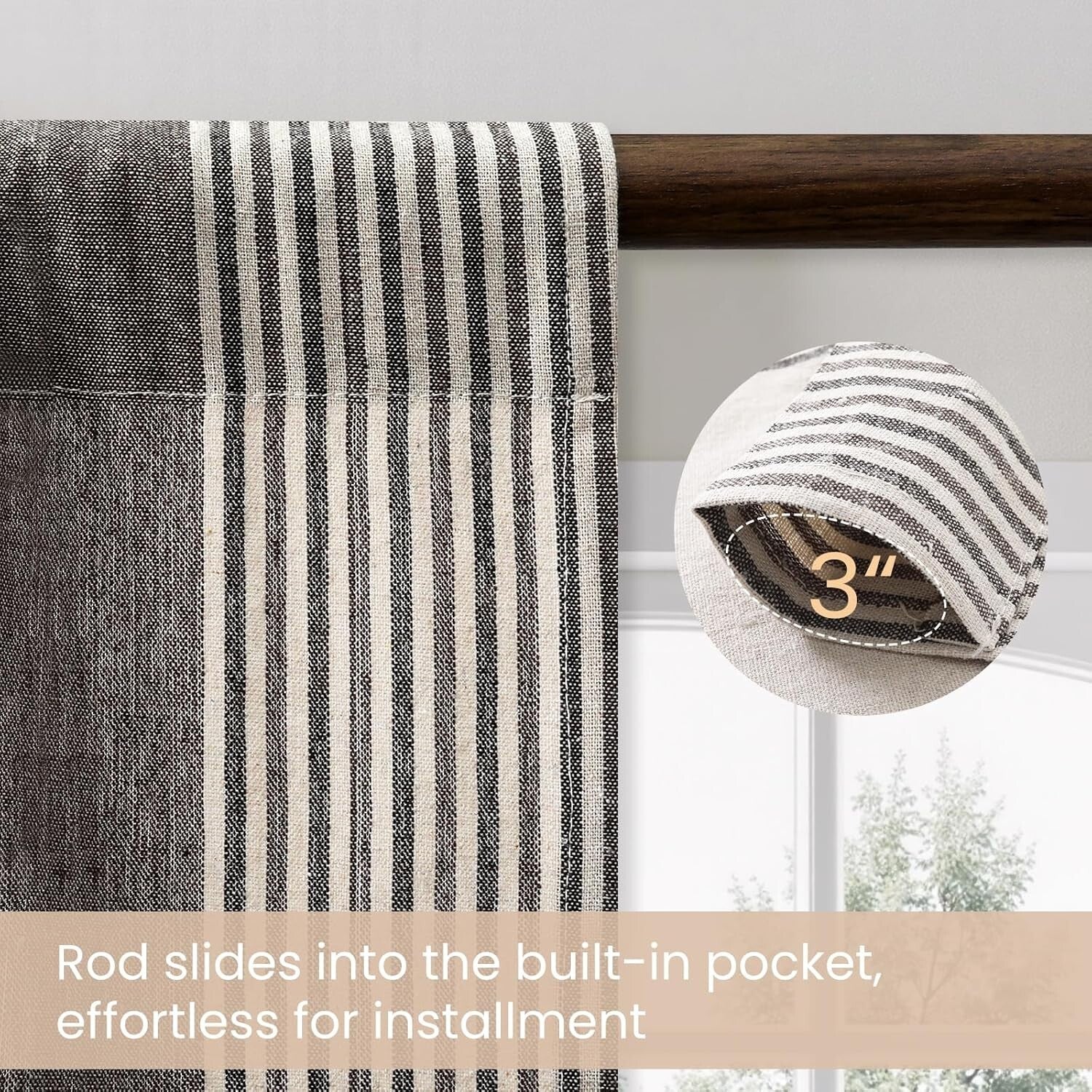Semi Sheer Stripe Window Curtains for Living Room - Farmhouse Style 2 Panel Set