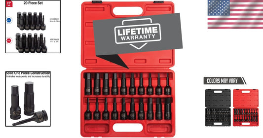 20-Piece 1/2" Drive Impact Hex Driver Set: SAE & Metric, Cr-Mo Steel Quality