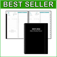 Load image into Gallery viewer, Stylish Black Planner 2025-2026 - Daily and Monthly with Comprehensive Layout