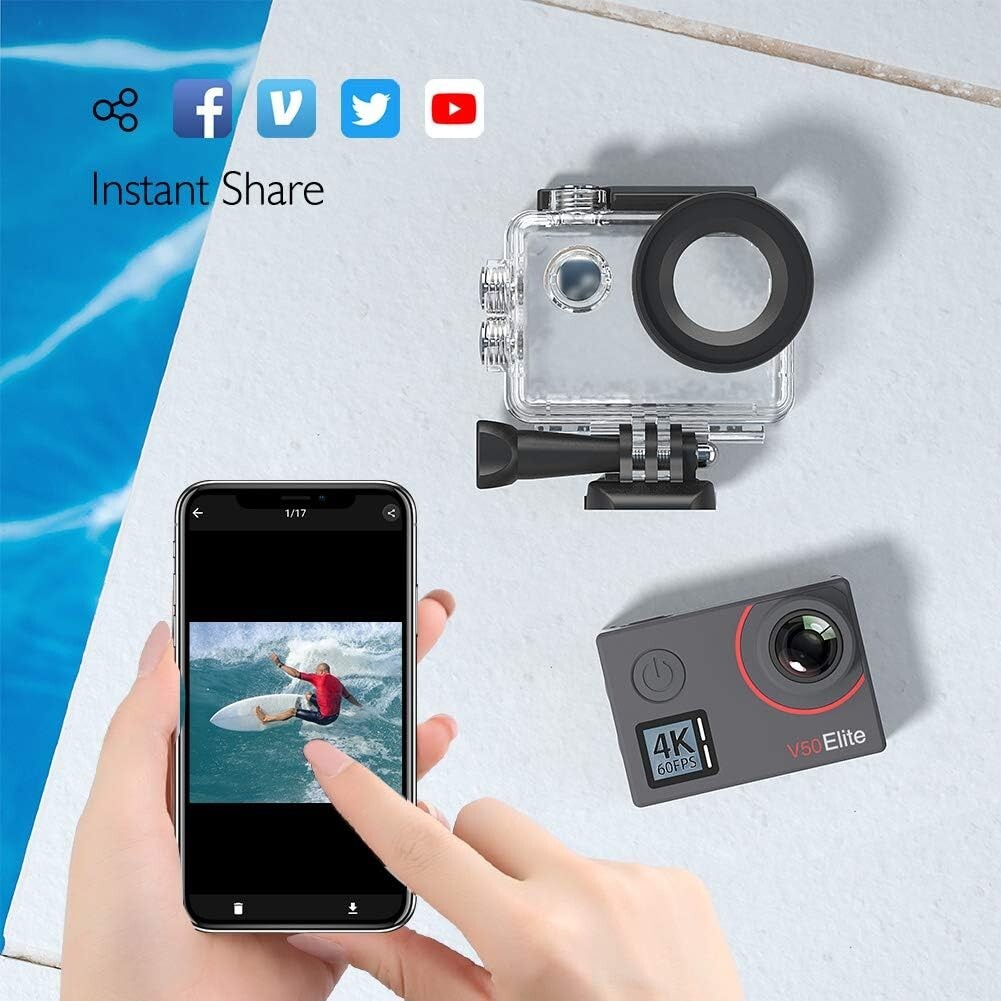 V50 Elite 4K/60fps Action Camera - Waterproof, Voice Control & 64GB Card