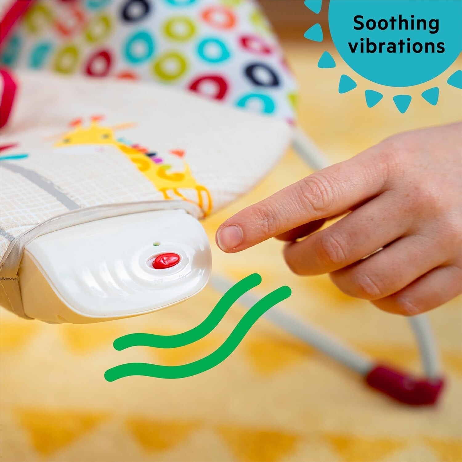 Portable Baby Bouncer with Soothing Vibrations & Toy Bar - Playful Pinwheels