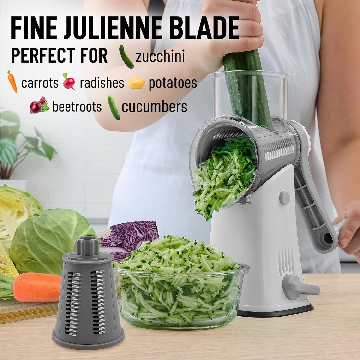 Safe & Efficient Manual Cheese Shredder with Reinforced Suction Base - 5 Blades