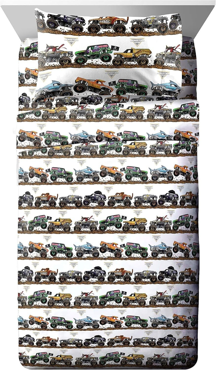 Exciting Monster Truck Full Bed Set - Comforter & Sheets for Kids’ Rooms
