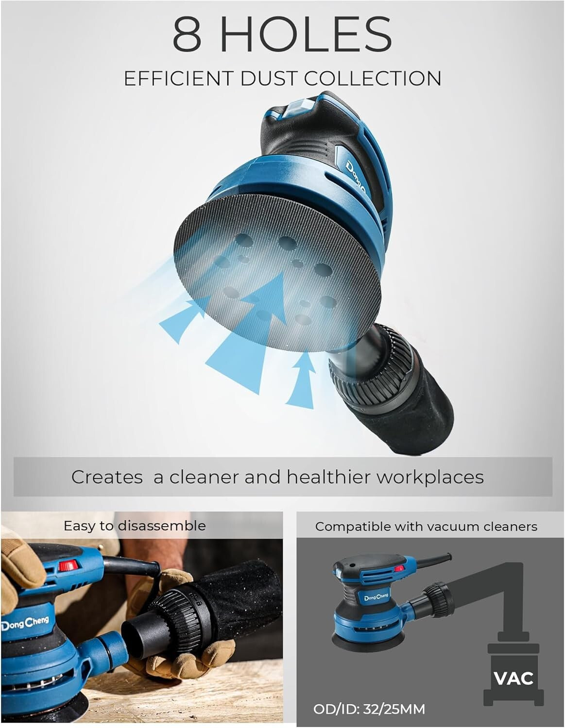 5-Inch Random Orbital Sander 380W with 20 Sandpapers & Dust Bag for Woodwork