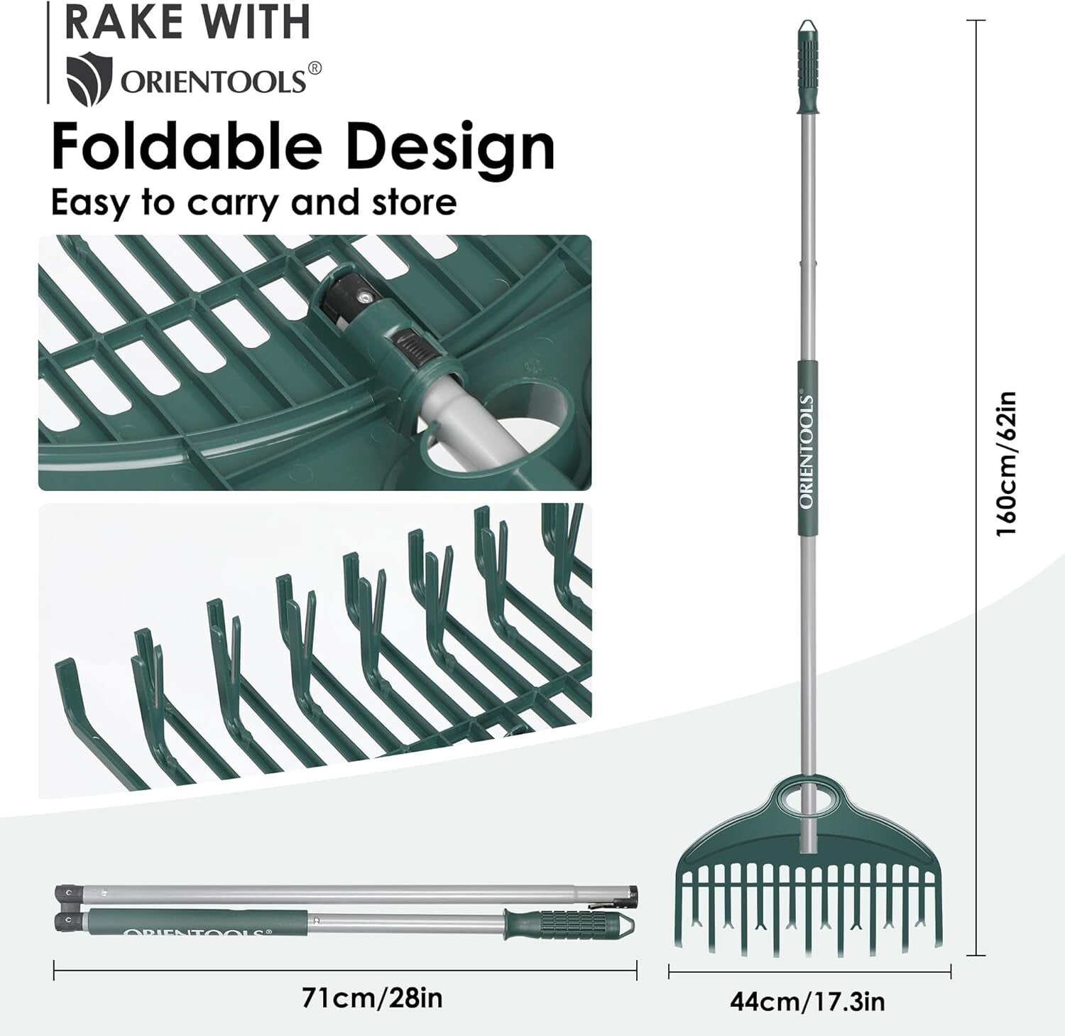 Compact Foldable Garden Rake with Ergonomic Handle - Effortless Leaf Cleanup