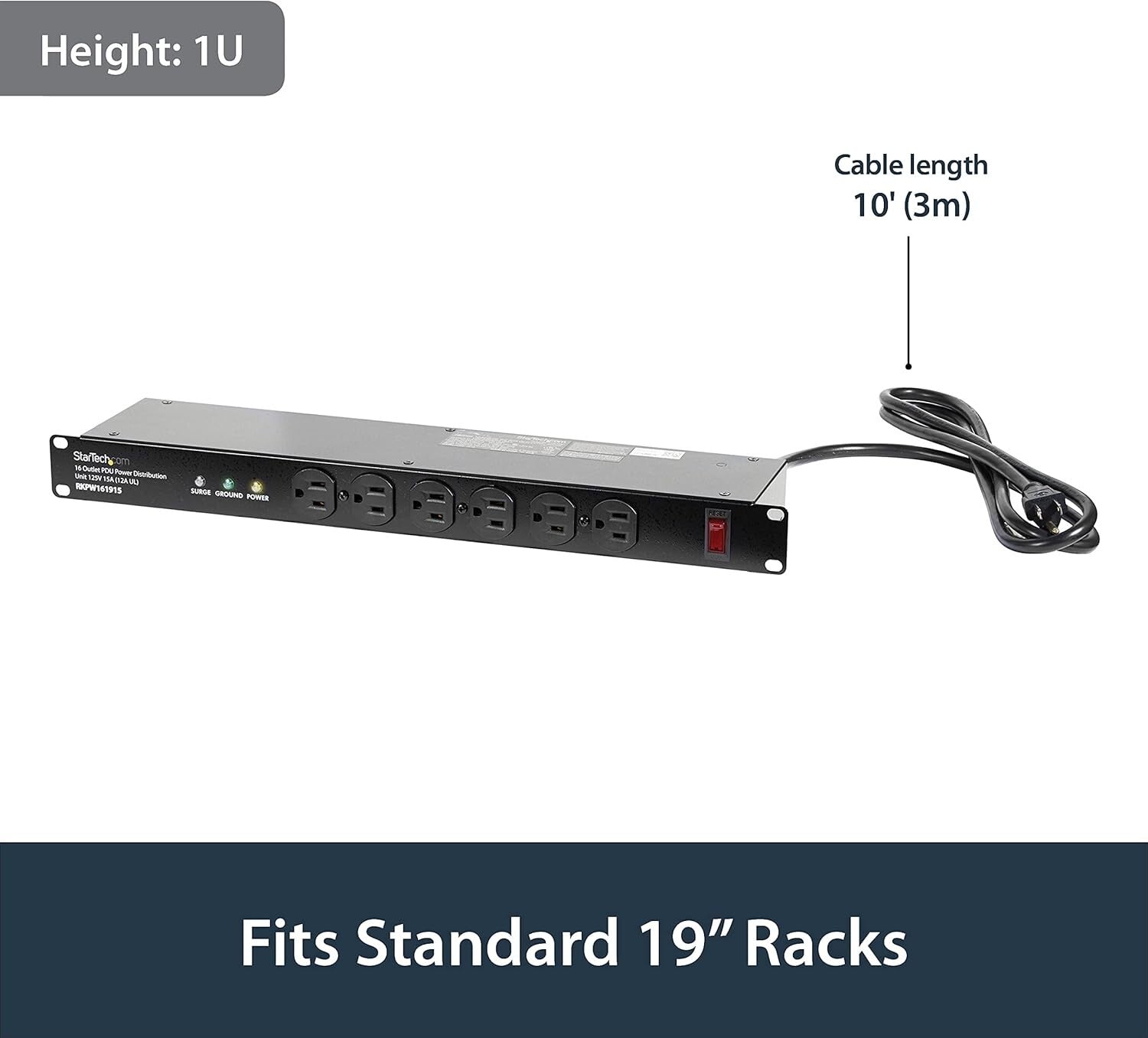 High-Durability 1U Surge Protector PDU with 16 Power Outlets and LED Indicators