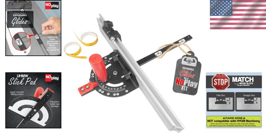 Adjustable Miter Gauge w/ Expandable Glides & Easy Angle Locking Handle