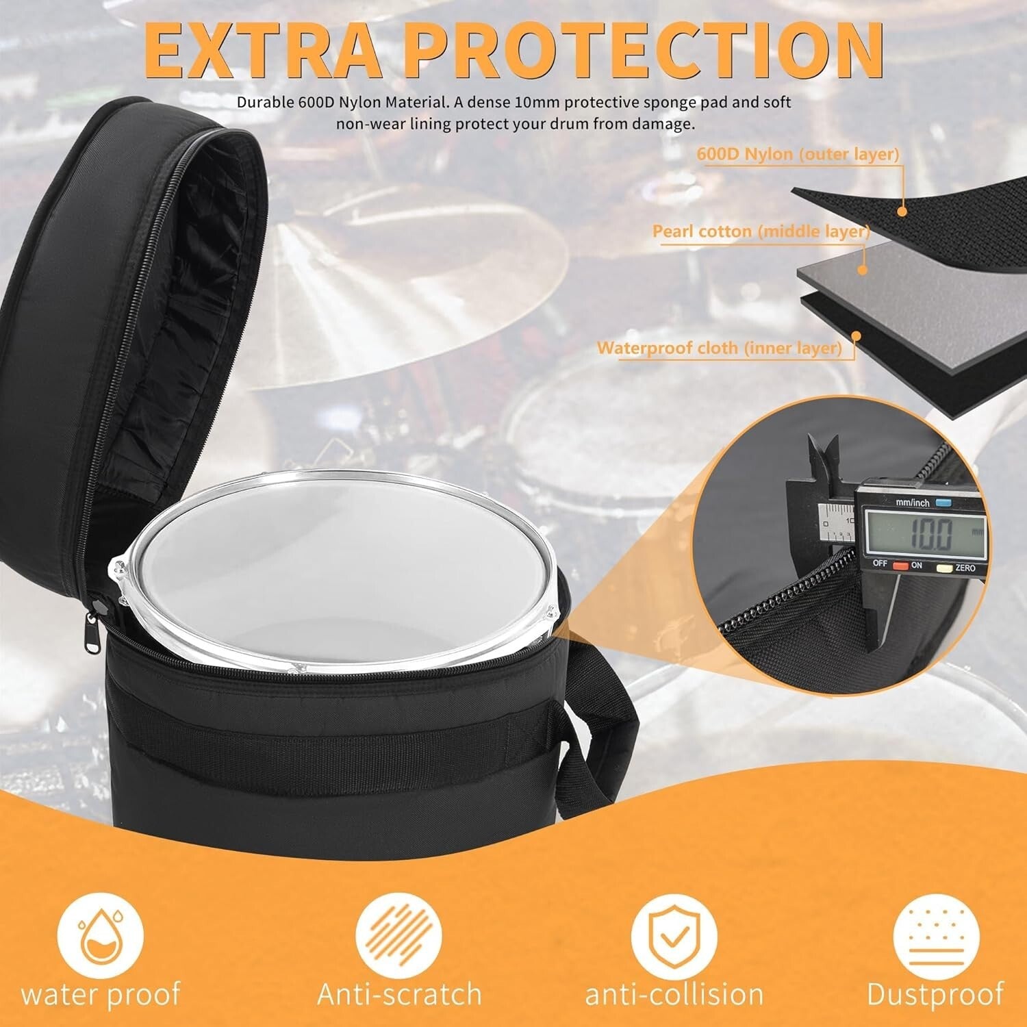 Comprehensive 5-Piece Drum Bag Set with 10mm Padding for Ultimate Protection