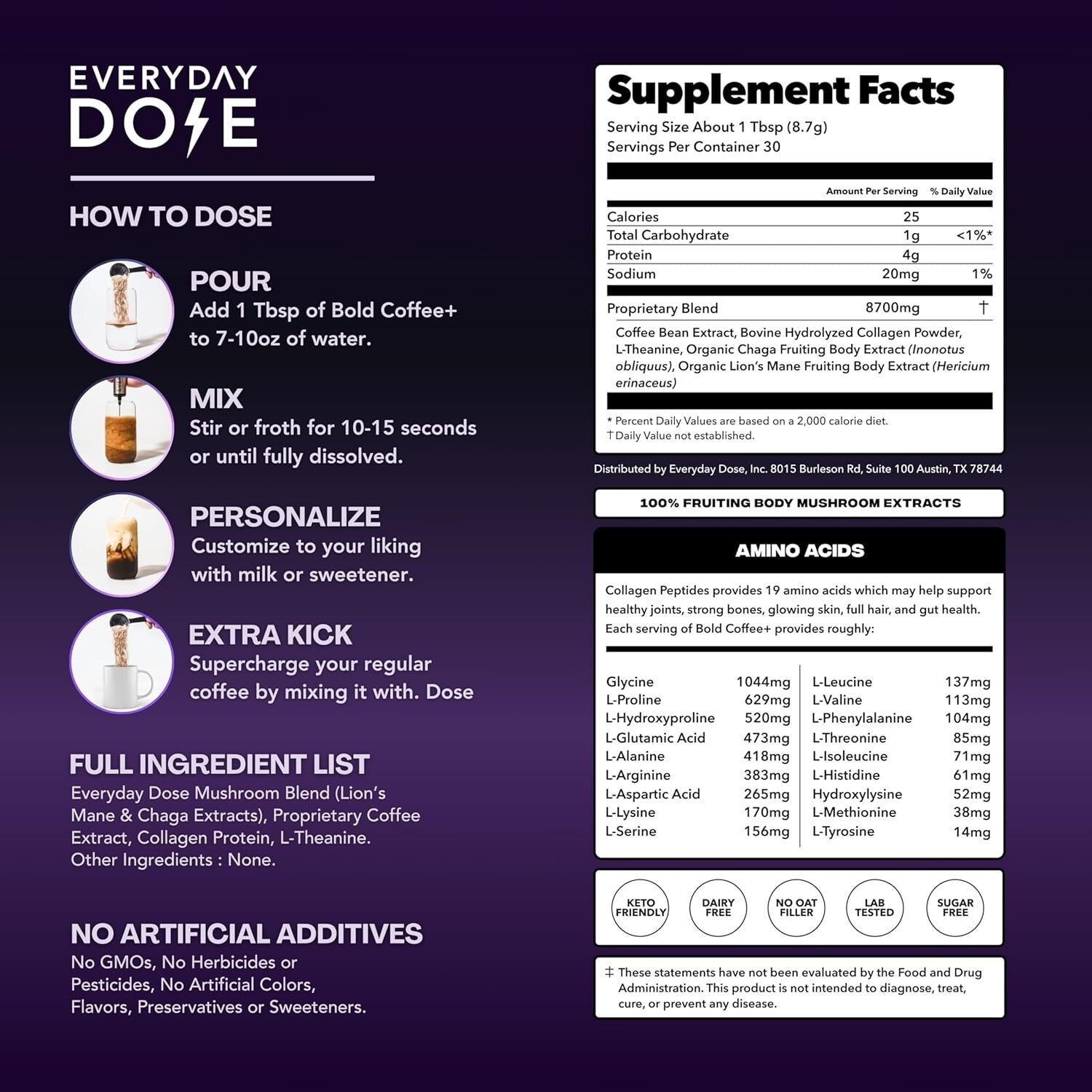 Functional Mushroom Coffee Powder with Grass-Fed Collagen for Clarity and Energy