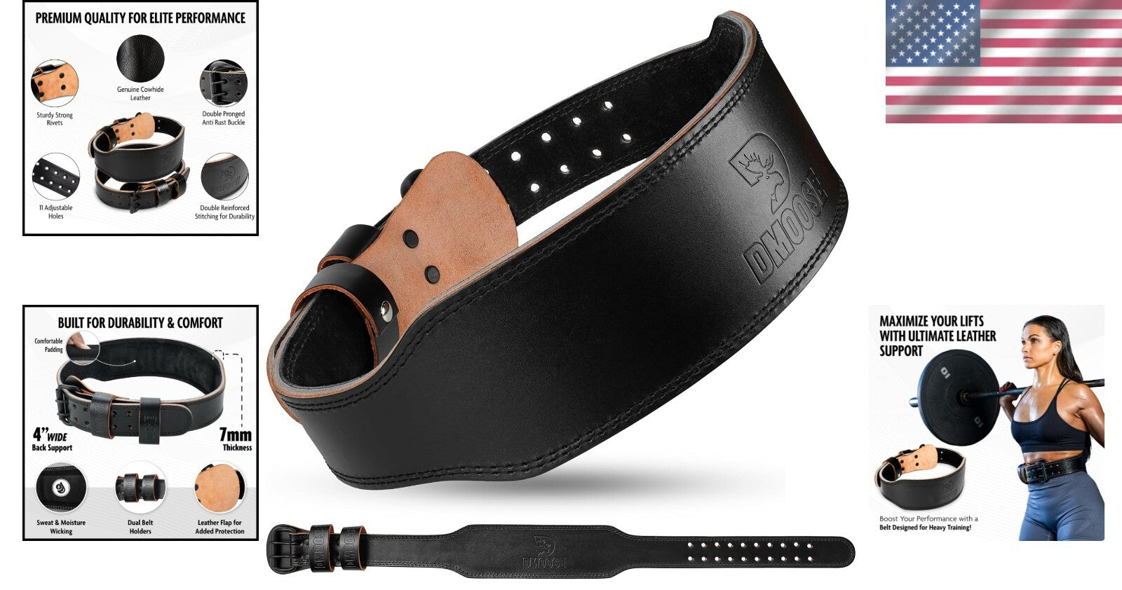Adjustable 4-Inch Weightlifting Belt with Double-Pronged Buckle - Premium Design
