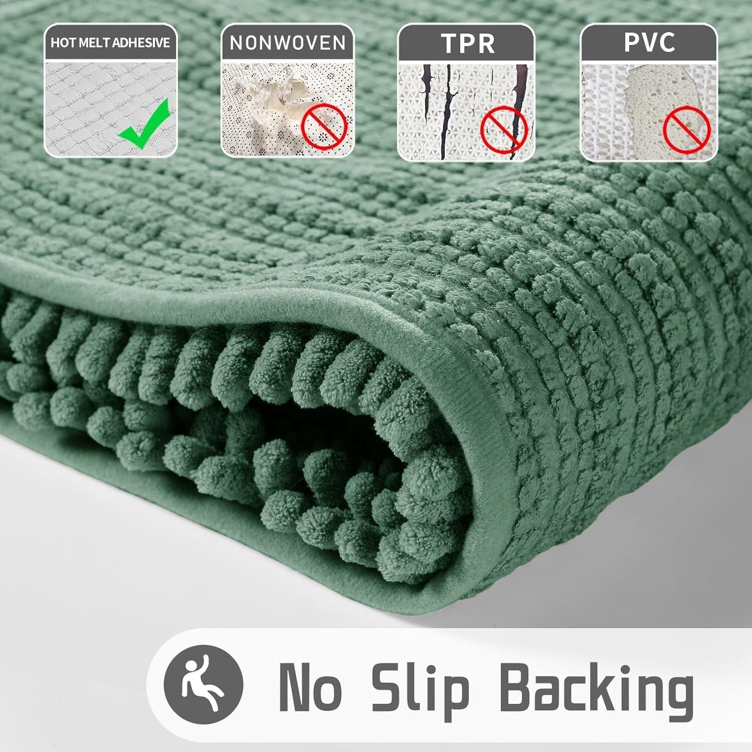 Luxury Non-Slip Microfiber Chenille Bathroom Rug 55.1" x 24", Machine Washable