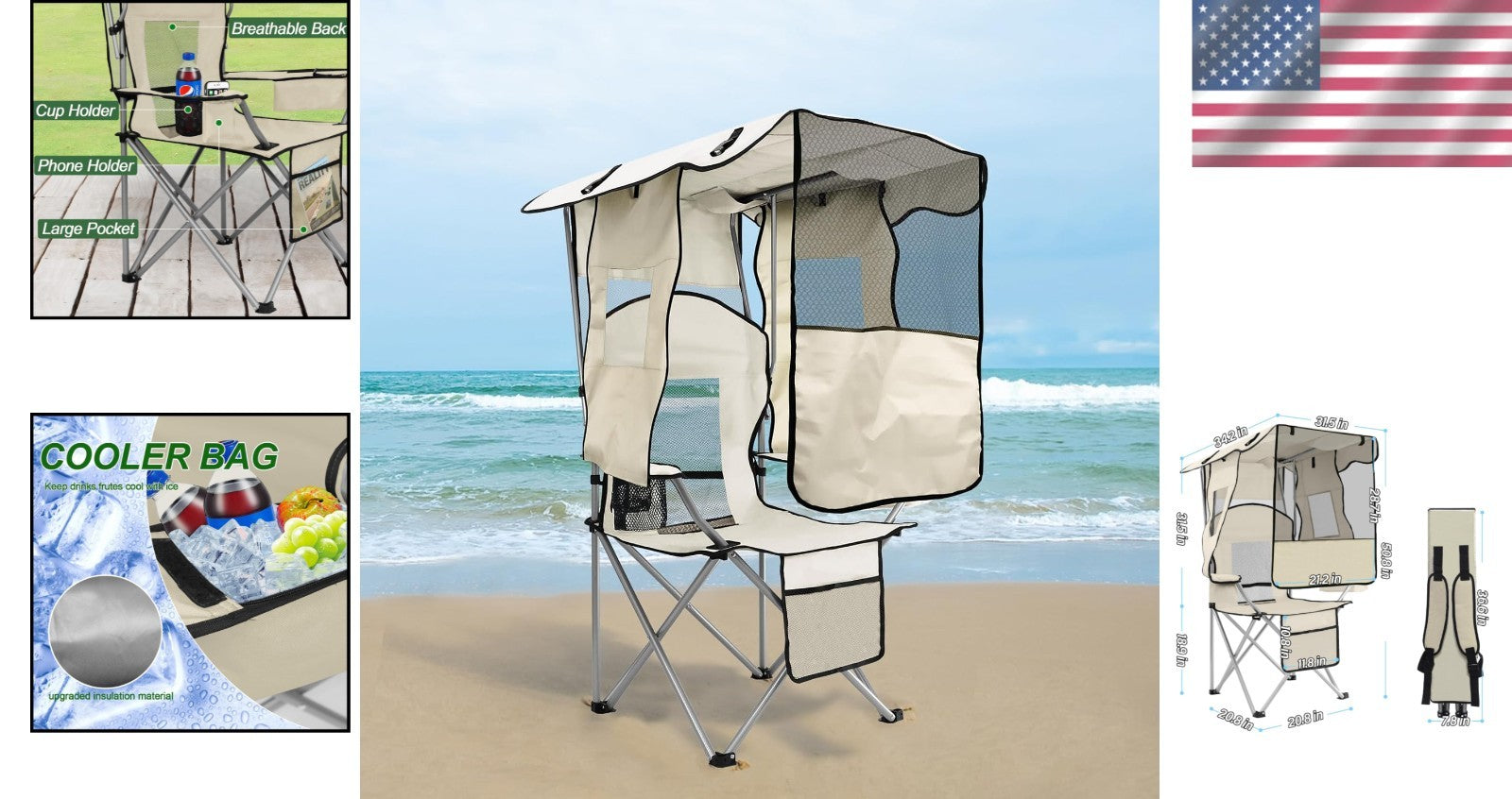 Heavy-Duty Camping Chair with Retractable Canopy & Extra Storage for Outdoors