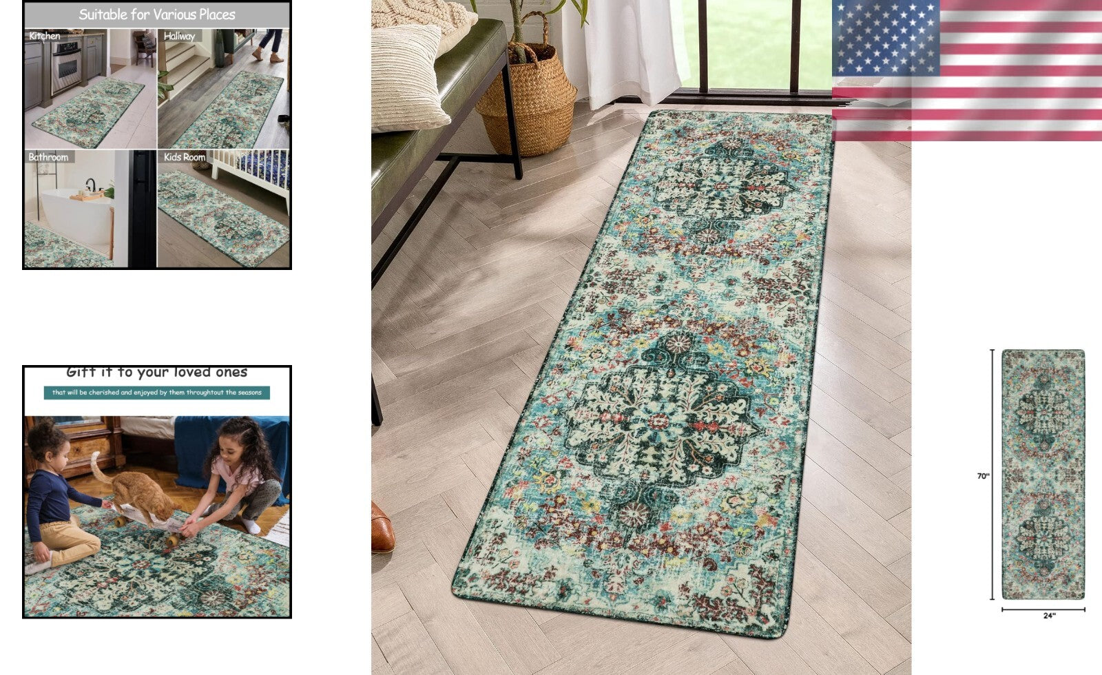 2x6 Floral Medallion Indoor Runner - Soft Faux Wool, Non-Slip & Machine Wash