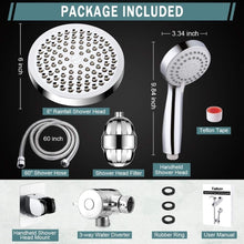 Load image into Gallery viewer, Chrome Plated High Pressure Shower Head &amp; Handheld Filter Combo with 60'' Hose