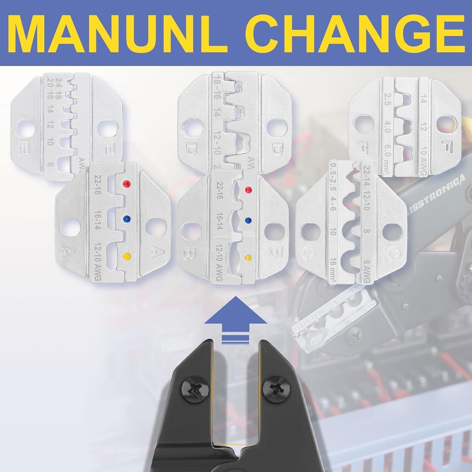 Ergonomic Crimping Tool Set - 6 Chrome-Plated Dies for Versatile Wiring Needs