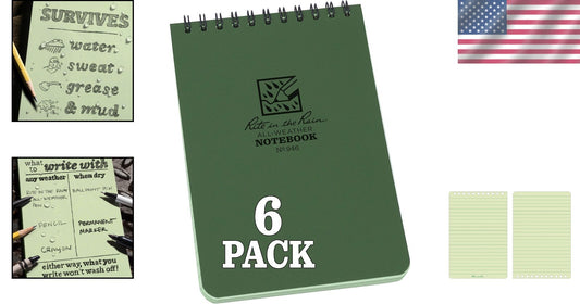 Durable Weatherproof Top Spiral Notebooks, Green - 6-Pack for Active Lifestyles