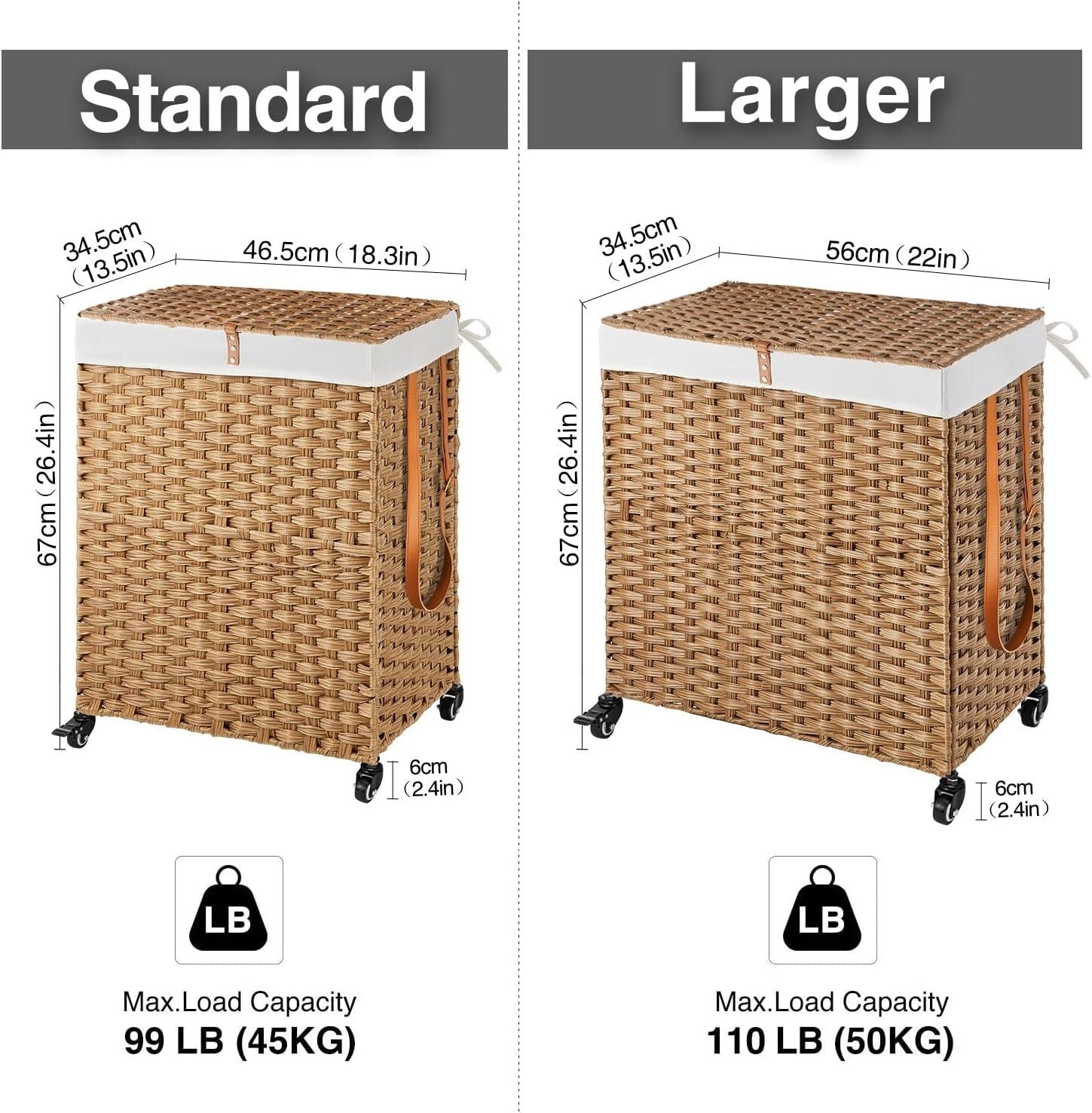 Elegant 110L Divided Laundry Basket with Wheels - Waterproof and Easy-Clean