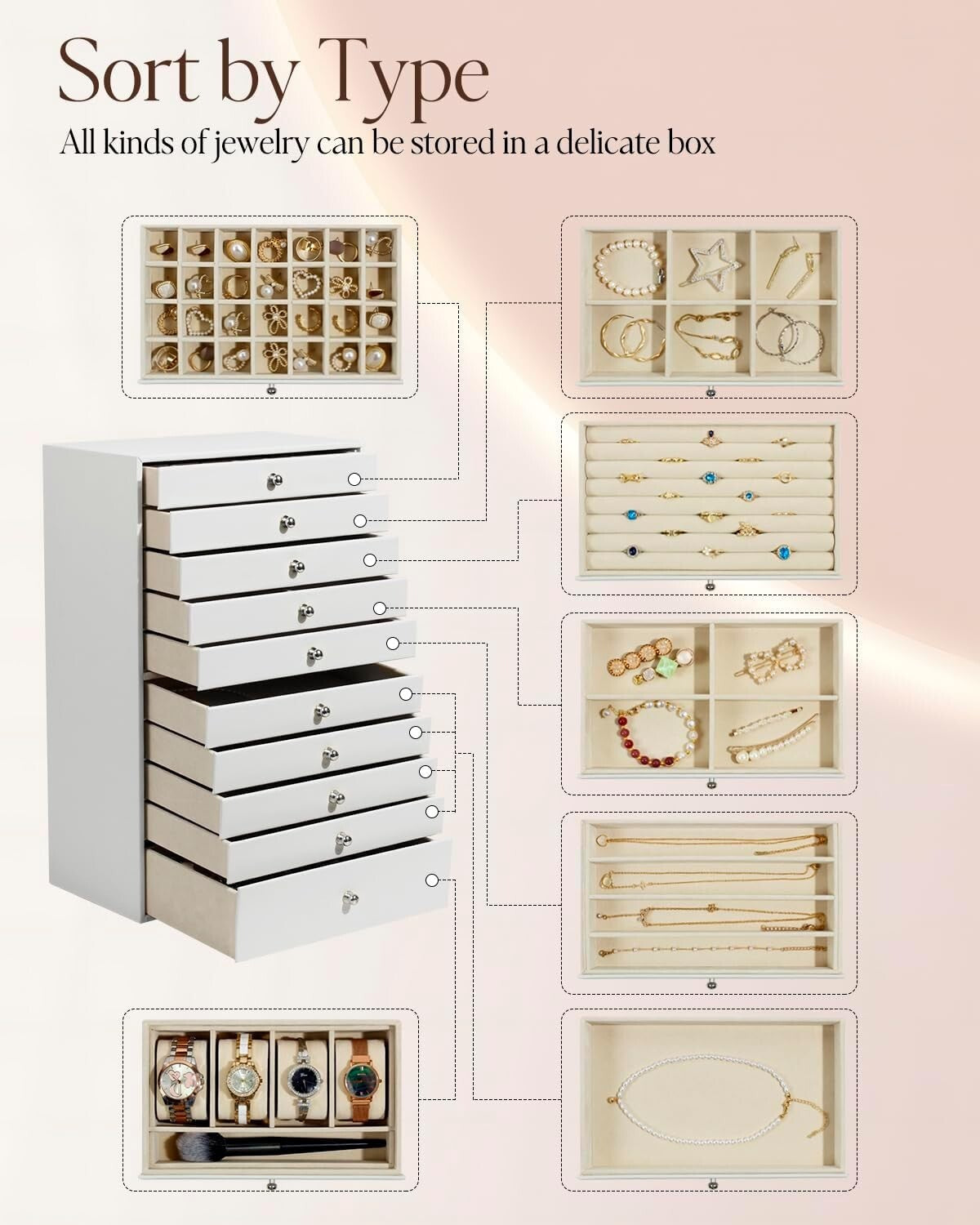 Elegant 10-Drawer Jewelry Box - Organized Storage for Rings, Necklaces & More