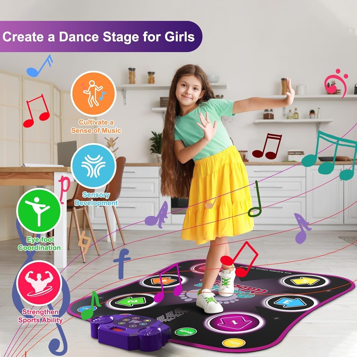 Non-Slip Dance Mat for Kids 3-12 - Boost Coordination & Fun with Bluetooth!