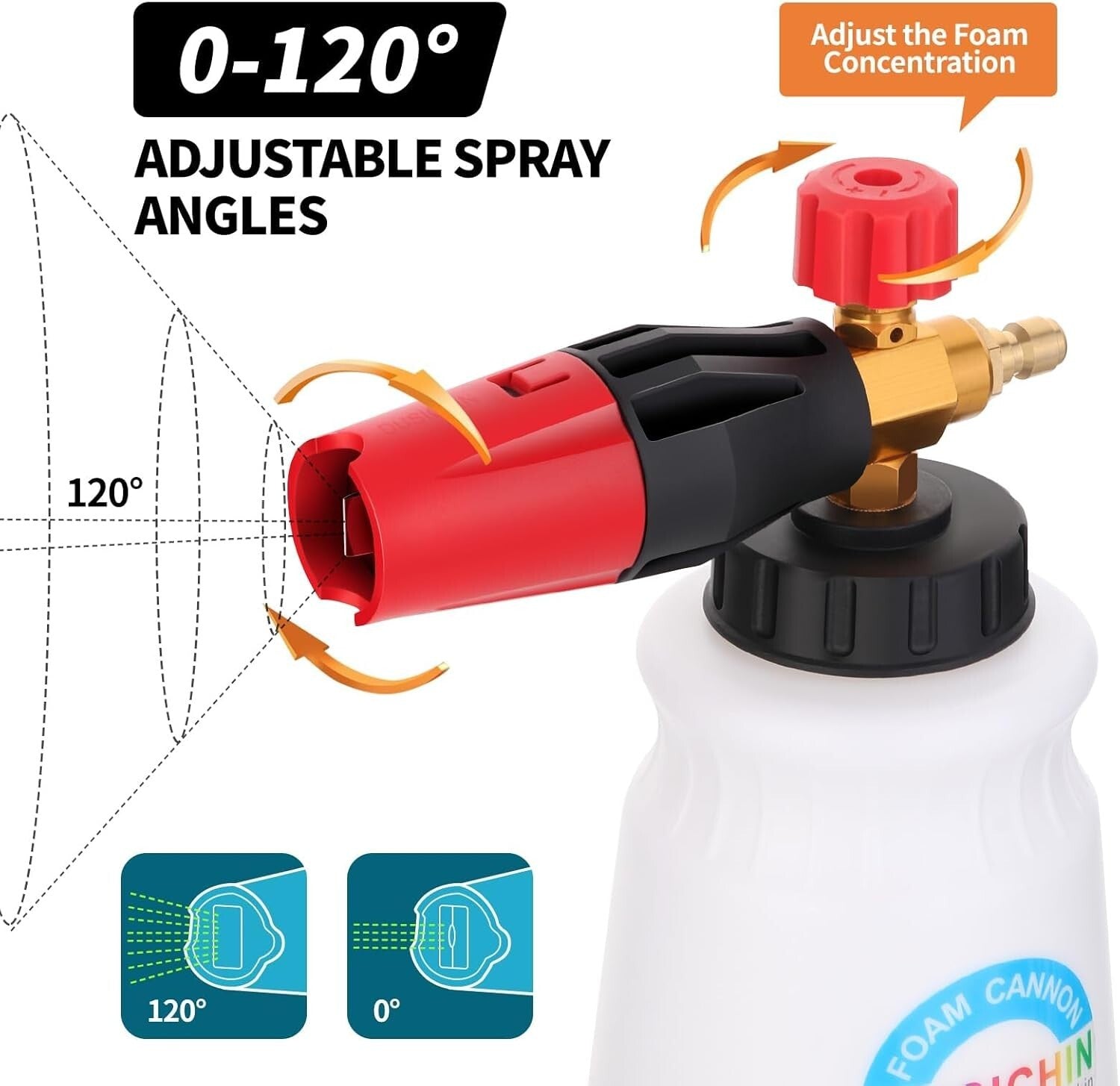 Adjustable Foam Cannon with Brass Nozzle Tips - Car Wash Power Cleaning Solution