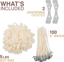 Load image into Gallery viewer, 5 lb Eco-Friendly Soy Candle Wax with 100 Pre-Waxed Wicks - DIY Essential Kit